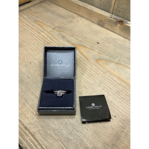 SZ 7 Lustro Stella Sterling Silver Bridal Set Rings 925  Large Stone - Picture 1 of 9